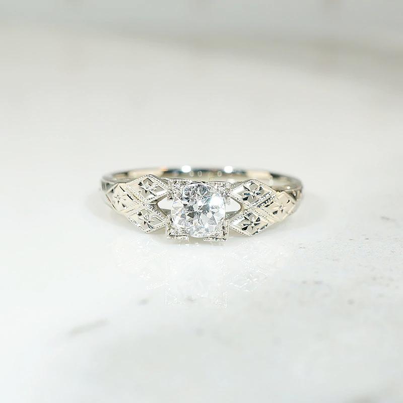 Diamond Engagement Ring with Engraved Flowers