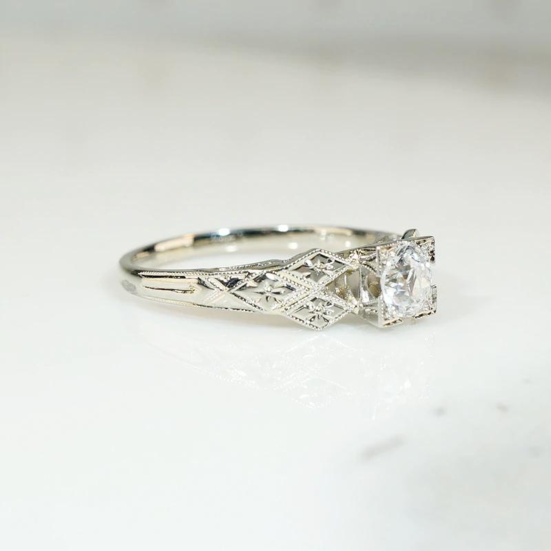 Diamond Engagement Ring with Engraved Flowers