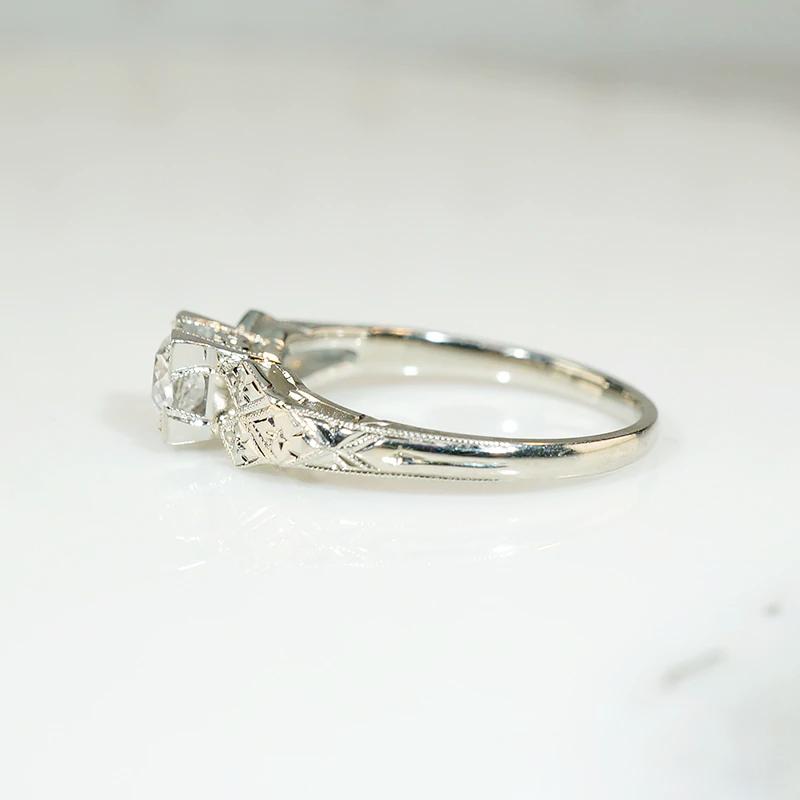 Diamond Engagement Ring with Engraved Flowers