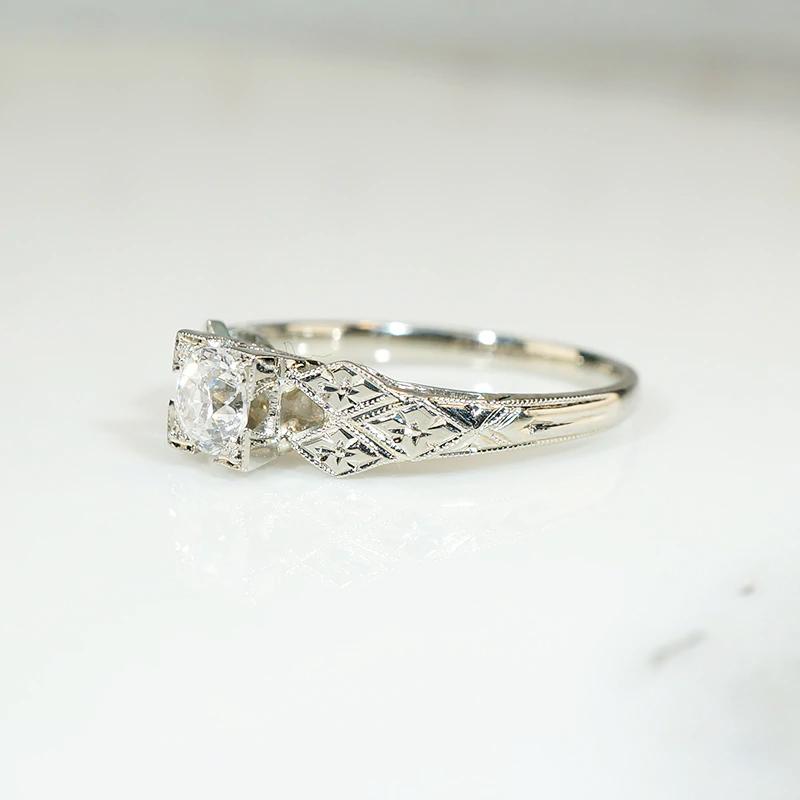 Diamond Engagement Ring with Engraved Flowers