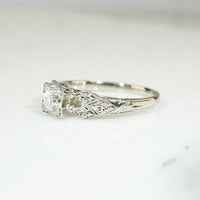 Diamond Engagement Ring with Engraved Flowers