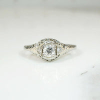 Floral Filigree Deco Diamond Engagement Ring