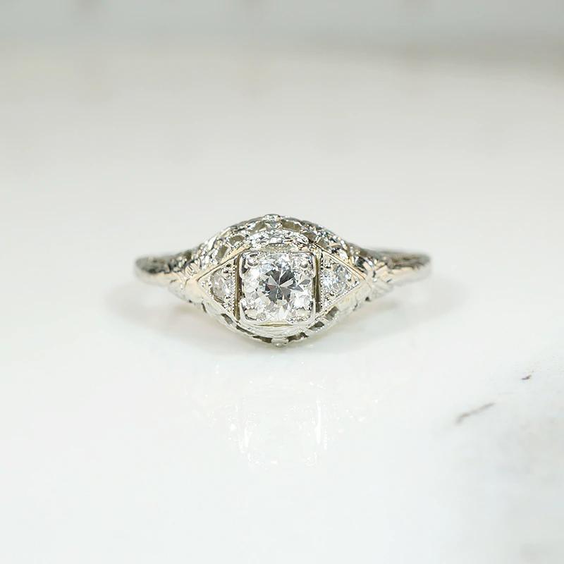 Floral Filigree Deco Diamond Engagement Ring