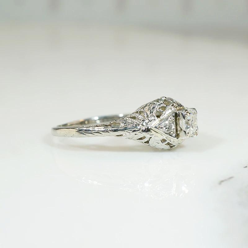 Floral Filigree Deco Diamond Engagement Ring