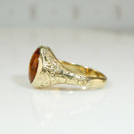 Buff Top Cut Citrine in Engraved Gold Ring