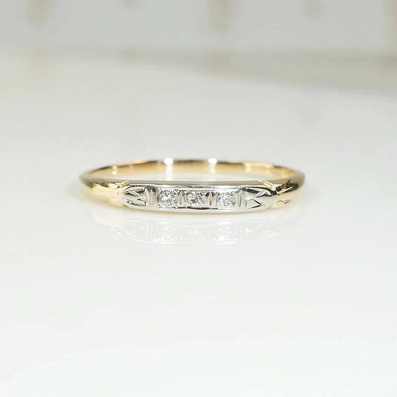 Petite Two Tone Diamond Band with Engraved Detail