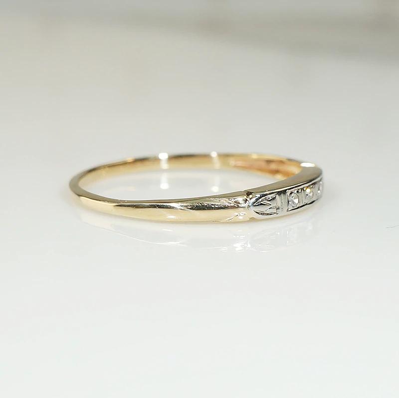 Petite Two Tone Diamond Band with Engraved Detail