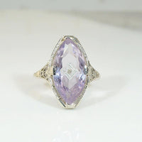 Amethyst Navette in Lacy Filigree Ring