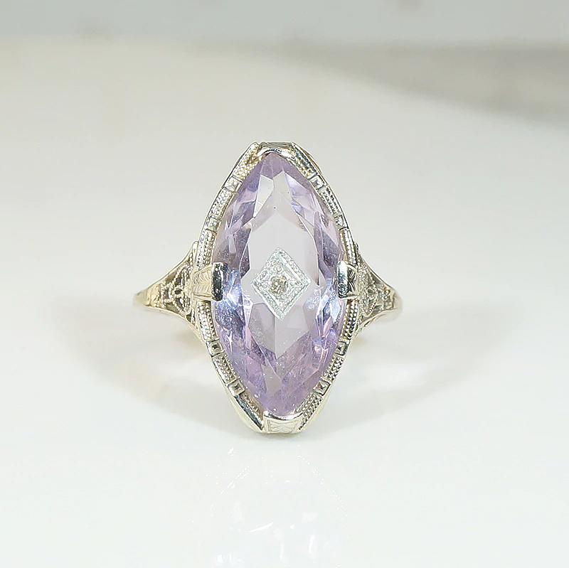 Amethyst Navette in Lacy Filigree Ring