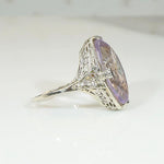 Amethyst Navette in Lacy Filigree Ring