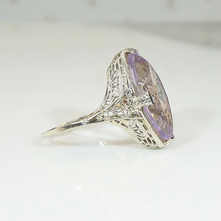 Amethyst Navette in Lacy Filigree Ring