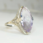 Amethyst Navette in Lacy Filigree Ring