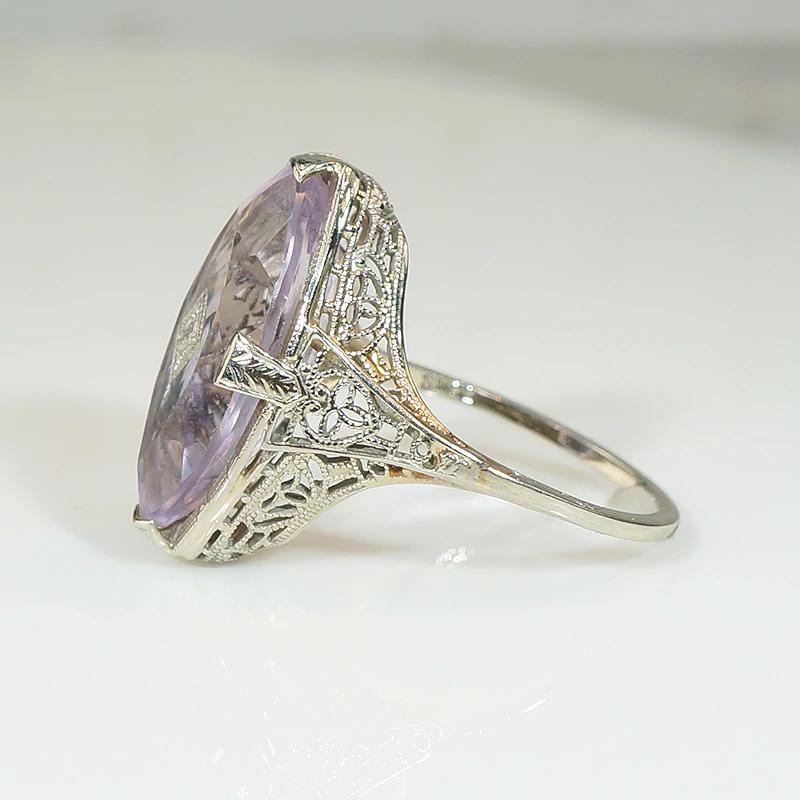 Amethyst Navette in Lacy Filigree Ring