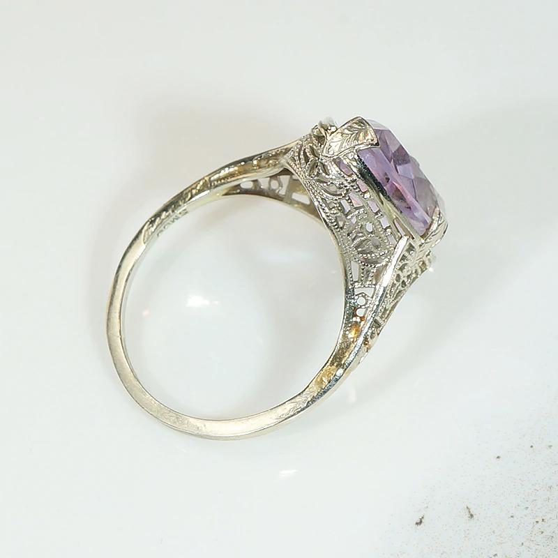 Amethyst Navette in Lacy Filigree Ring