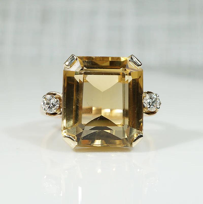 Glamorous Retro Citrine Cocktail Ring with Diamond Accents