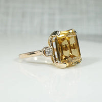 Glamorous Retro Citrine Cocktail Ring with Diamond Accents
