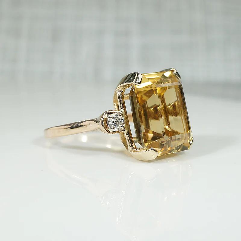 Glamorous Retro Citrine Cocktail Ring with Diamond Accents