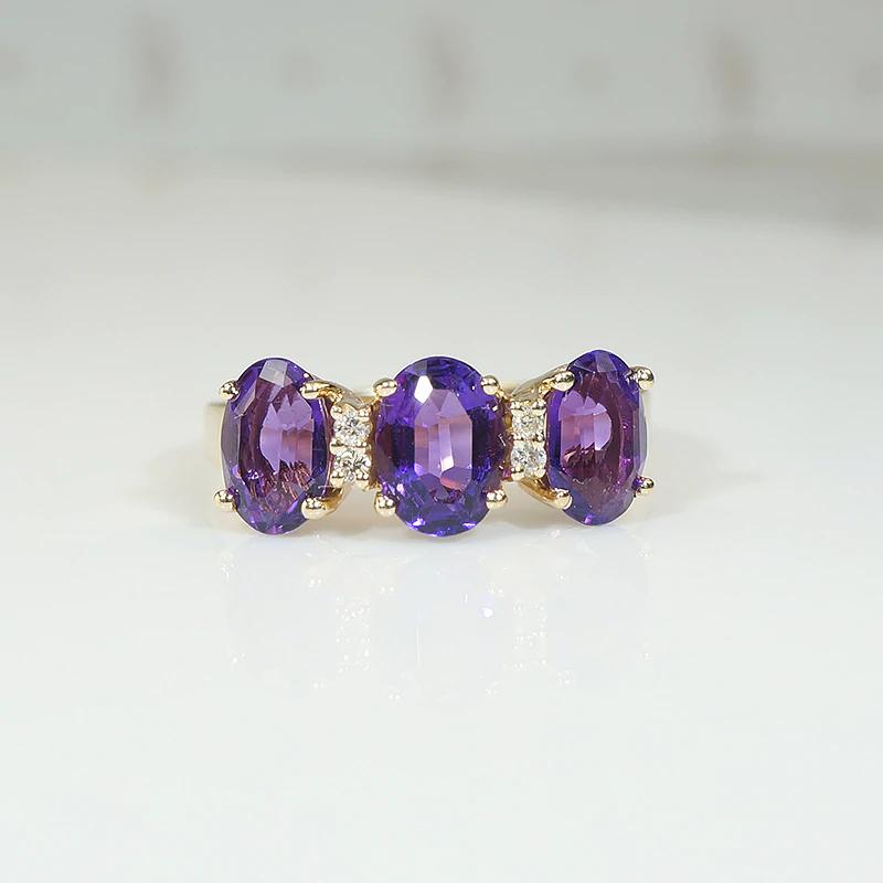 Deep Purple Amethyst Trilogy Ring with Diamonds