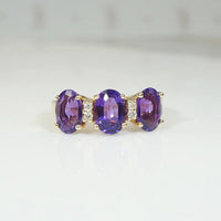 Deep Purple Amethyst Trilogy Ring with Diamonds