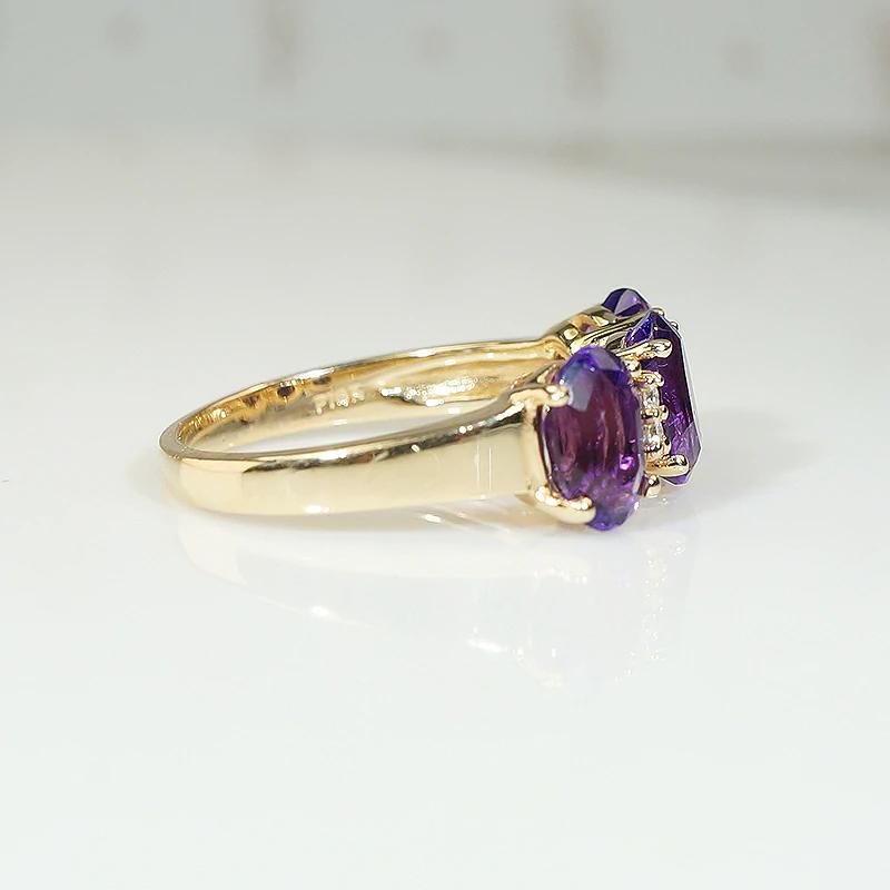 Deep Purple Amethyst Trilogy Ring with Diamonds