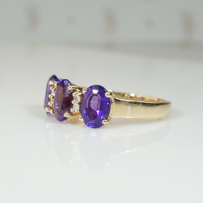 Deep Purple Amethyst Trilogy Ring with Diamonds