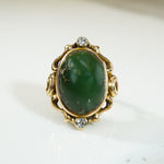 Lovely Art Nouveau Green Turquoise and Diamond Ring