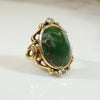 Lovely Art Nouveau Green Turquoise and Diamond Ring