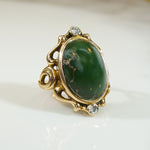 Lovely Art Nouveau Green Turquoise and Diamond Ring