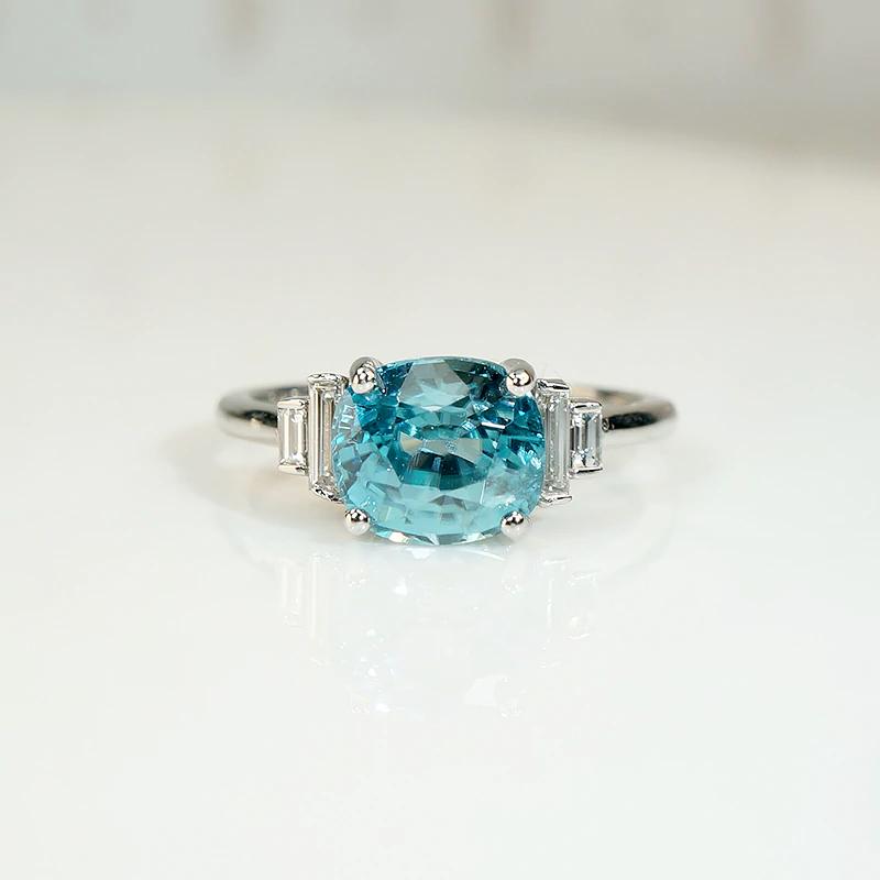 Stunning Cushion Cut Blue Zircon in Platinum Ring