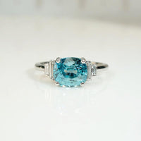 Stunning Cushion Cut Blue Zircon in Platinum Ring