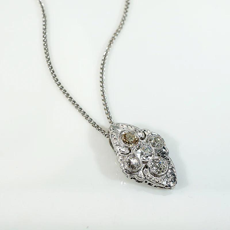 Striking Five Diamond Pendant in Engraved Platinum