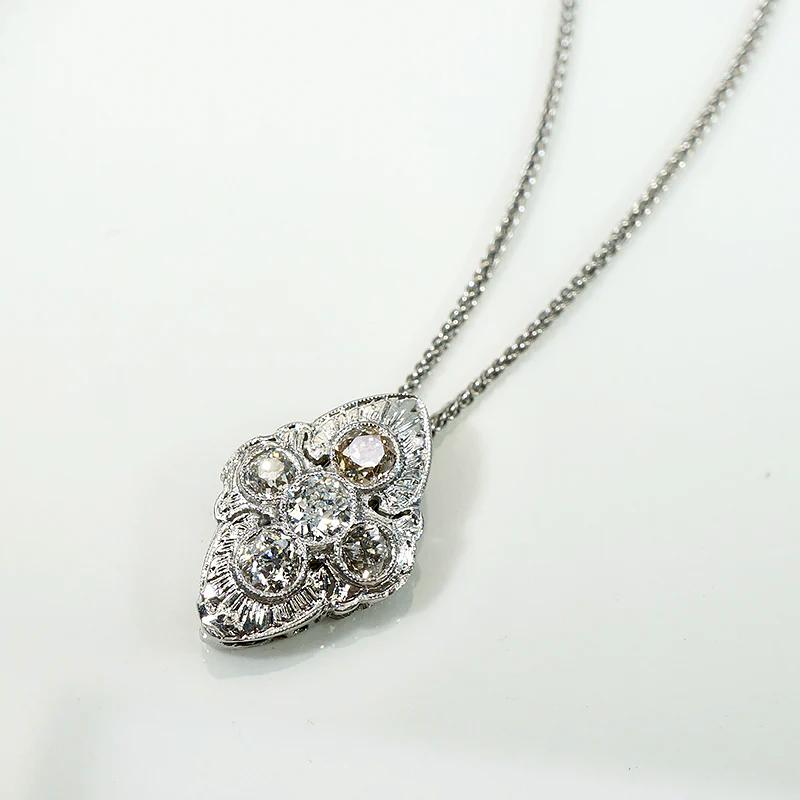 Striking Five Diamond Pendant in Engraved Platinum