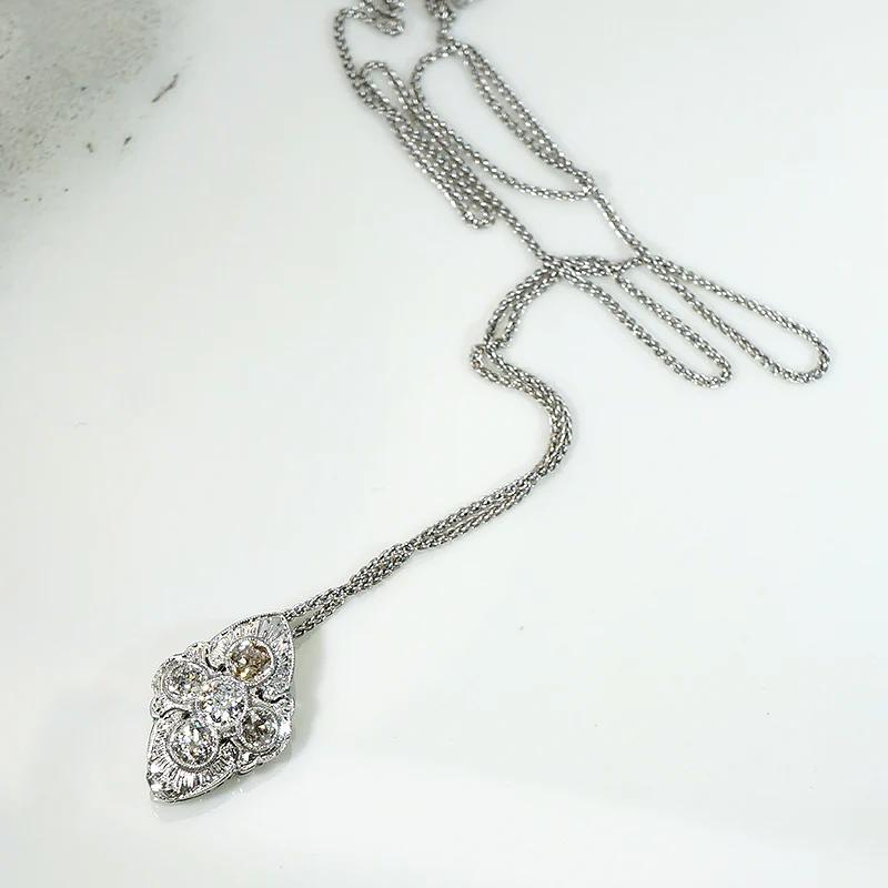 Striking Five Diamond Pendant in Engraved Platinum
