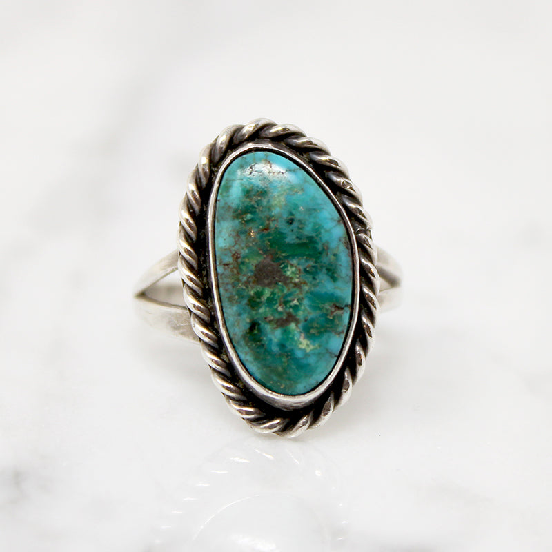Vivid Blue Green Turquoise & Sterling Twist Ring
