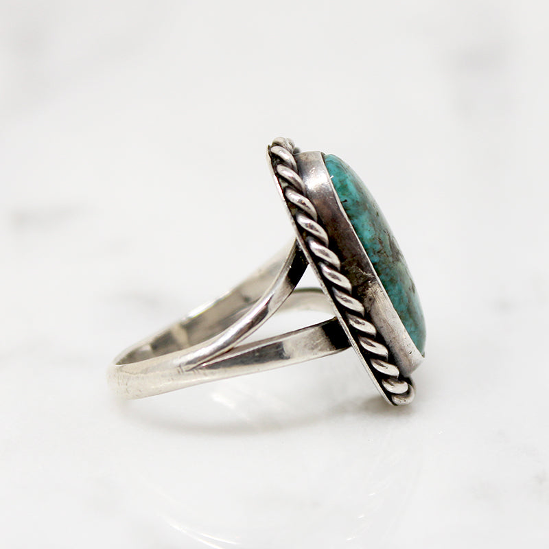 Vivid Blue Green Turquoise & Sterling Twist Ring