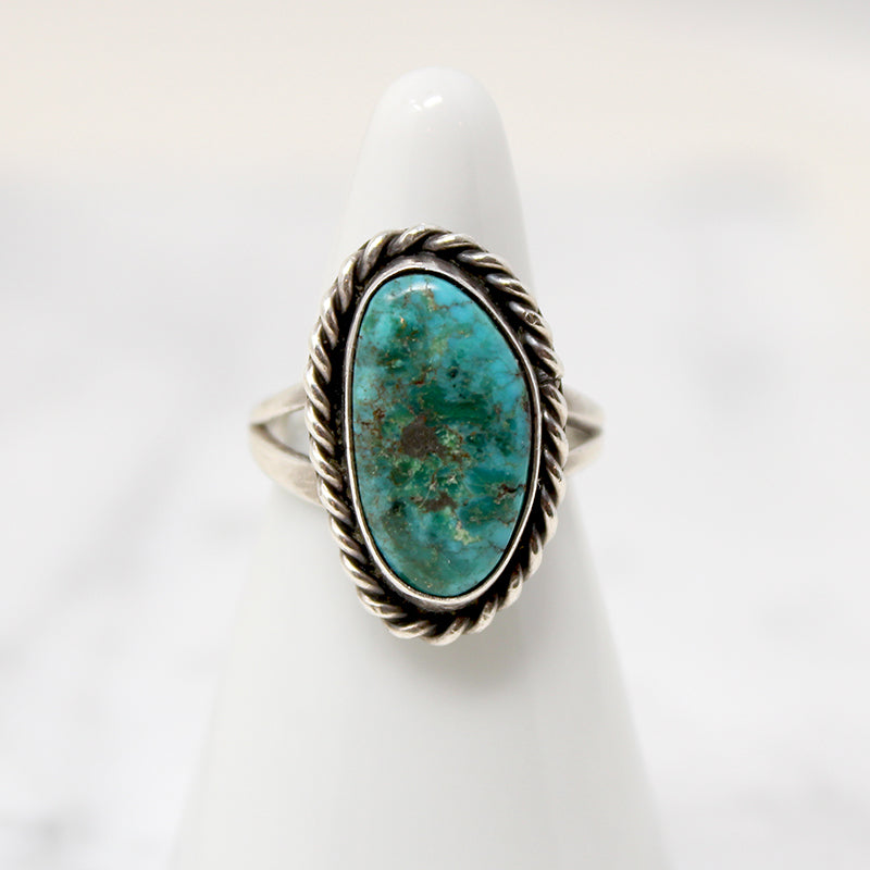Vivid Blue Green Turquoise & Sterling Twist Ring
