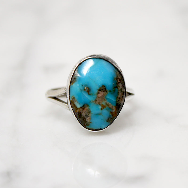 Deep Waters Turquoise in Simple Silver Bezel Ring