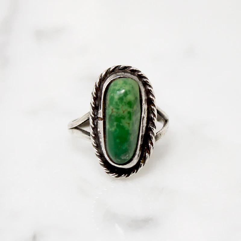 Leafy Green Turquoise & Sterling Ring in Small Size