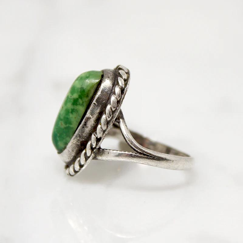 Leafy Green Turquoise & Sterling Ring in Small Size