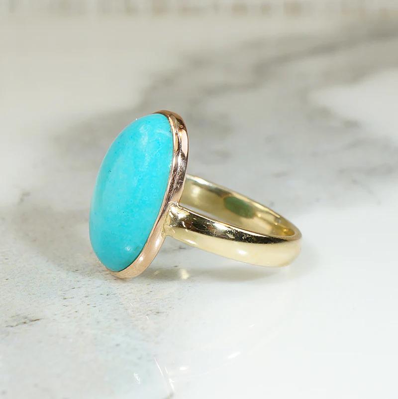 Robins Egg Blue Antique Turquoise in Gold Ring