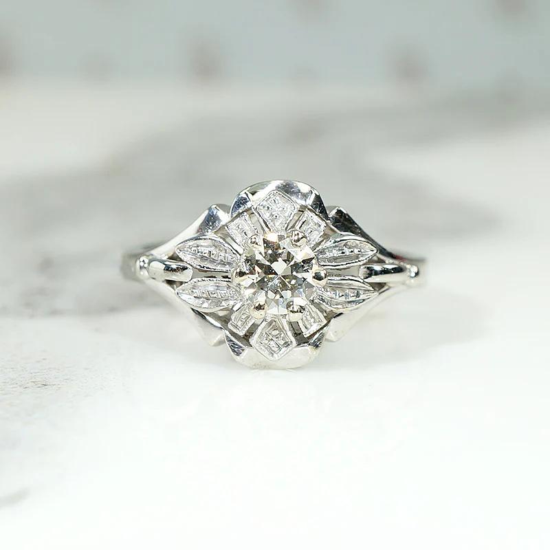 Diamond Solitaire with Ornate Late Deco Details