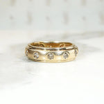 English 9ct Gold Chunky Band with Inset Diamonds