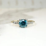 Natural Blue Zircon Two Tone Ring with Diamond Accents