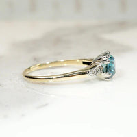 Natural Blue Zircon Two Tone Ring with Diamond Accents