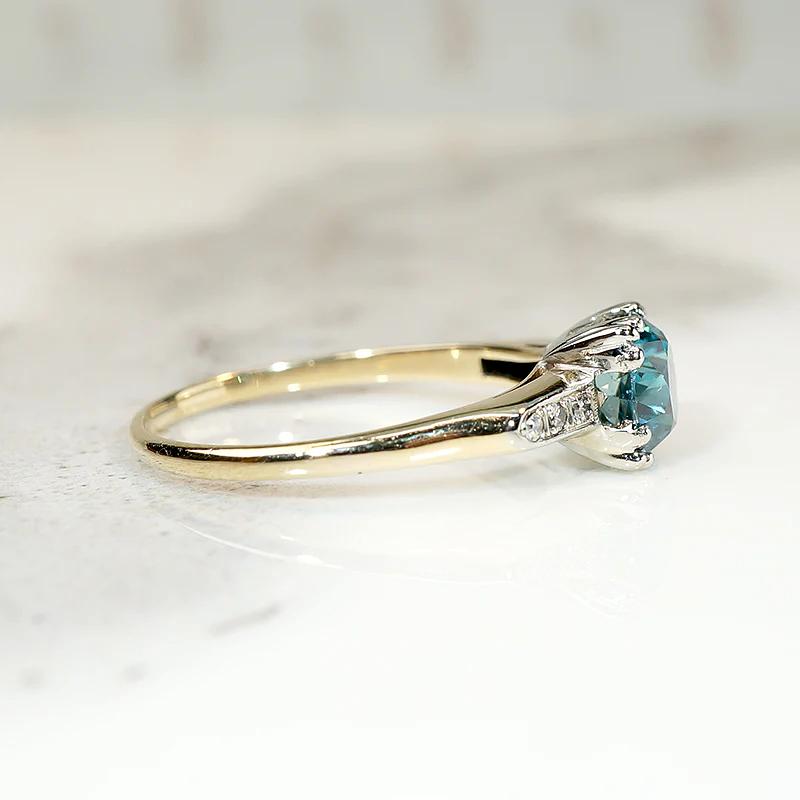 Natural Blue Zircon Two Tone Ring with Diamond Accents
