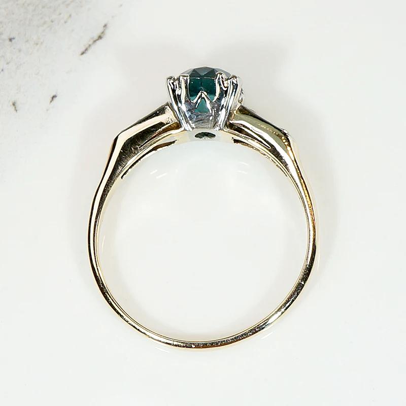 Natural Blue Zircon Two Tone Ring with Diamond Accents