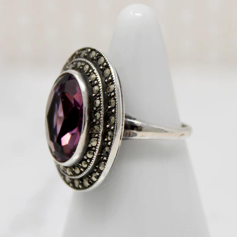 Classic Art Deco Amethyst & Marcasite Ring