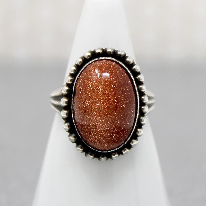 Cosmic Coppery Goldstone in Sterling Ring