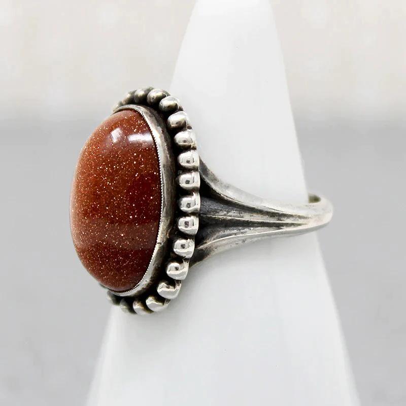 Cosmic Coppery Goldstone in Sterling Ring