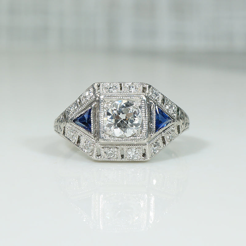 Edwardian Platinum Diamond and Sapphire Beauty